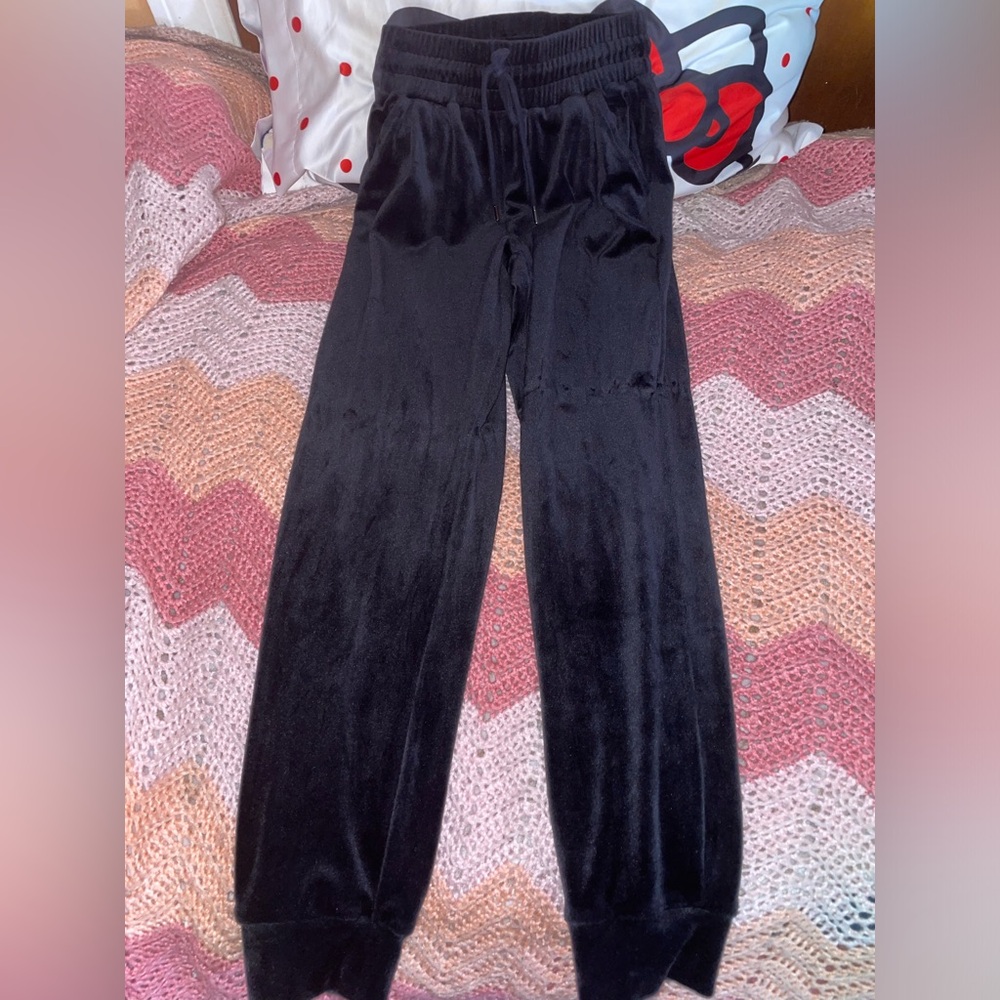 BLACK VELOUR TRACKSUIT SWEATPANTS